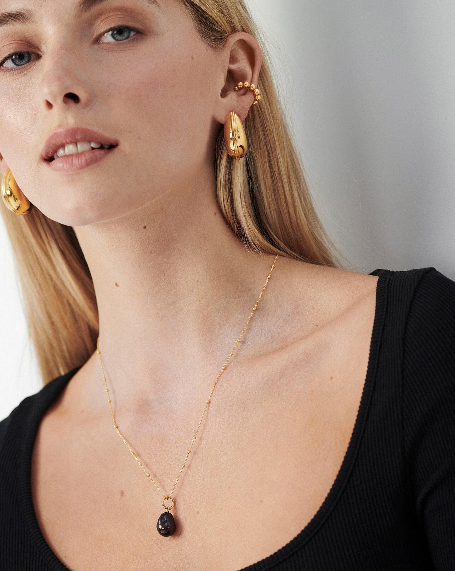 Baroque Pearl Chain Necklace | 18ct Gold Vermeil/Grey Pearl