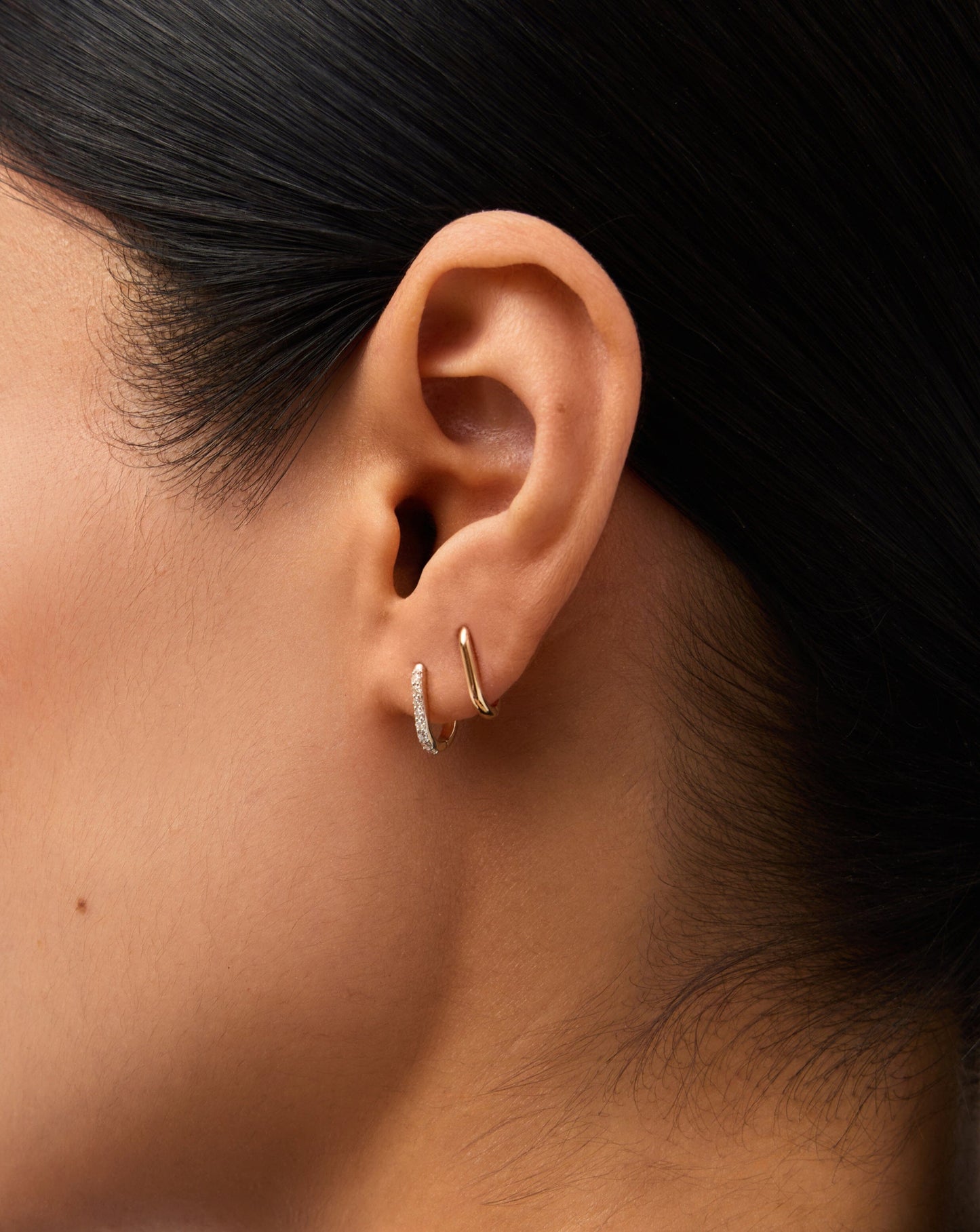 Fine Diamond Ovate Mini Hoop Earrings | 14ct Solid Gold/Diamond