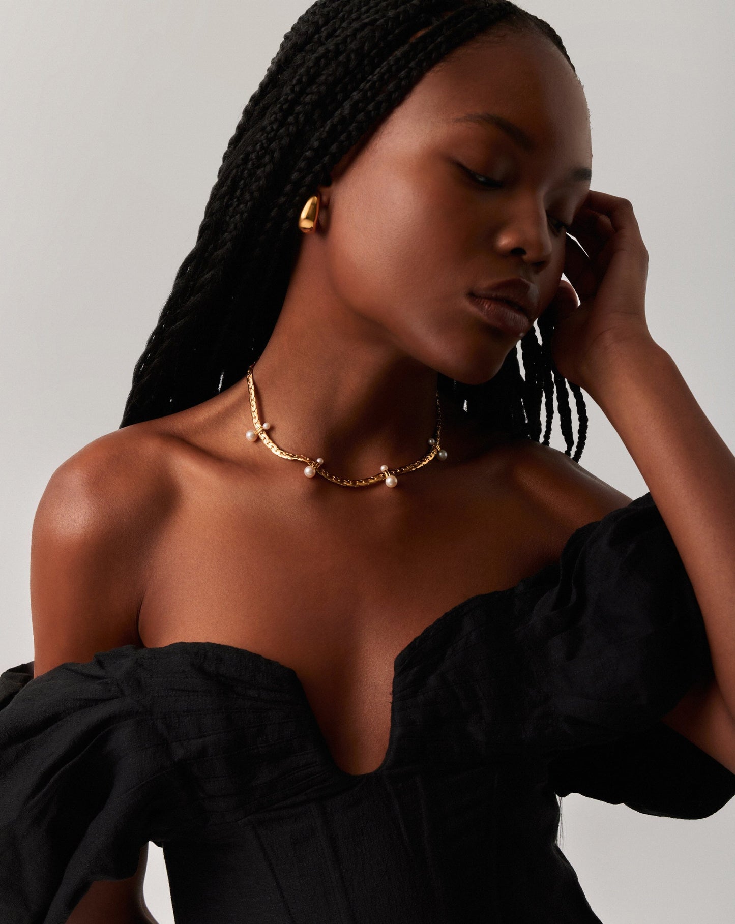 Floating Pearl Cobra Chain Choker | 18ct Gold Plated/Pearl