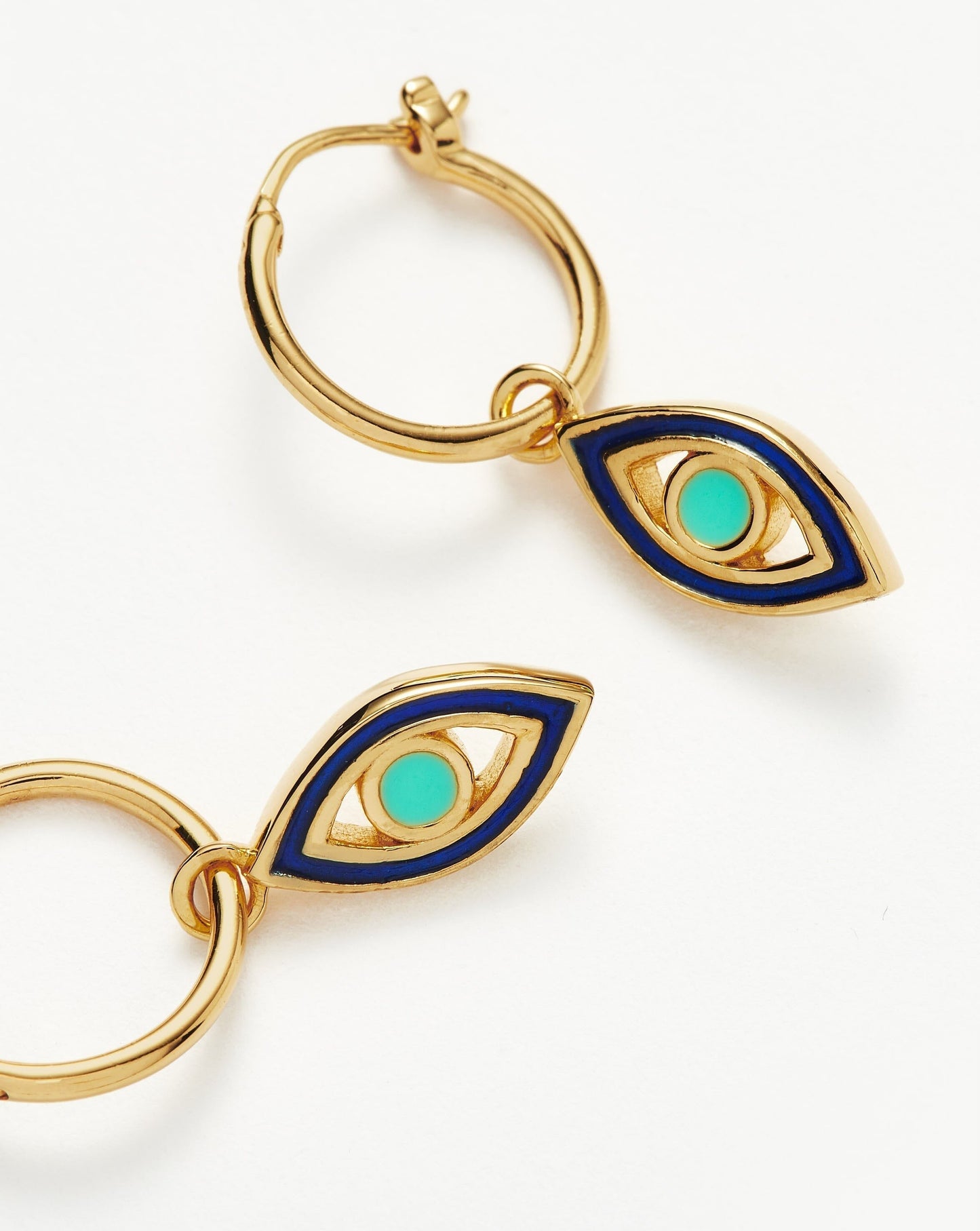 Good Vibes Enamel Evil Eye Mini Charm Hoop Earrings | 18ct Gold Vermeil/Aqua & Navy