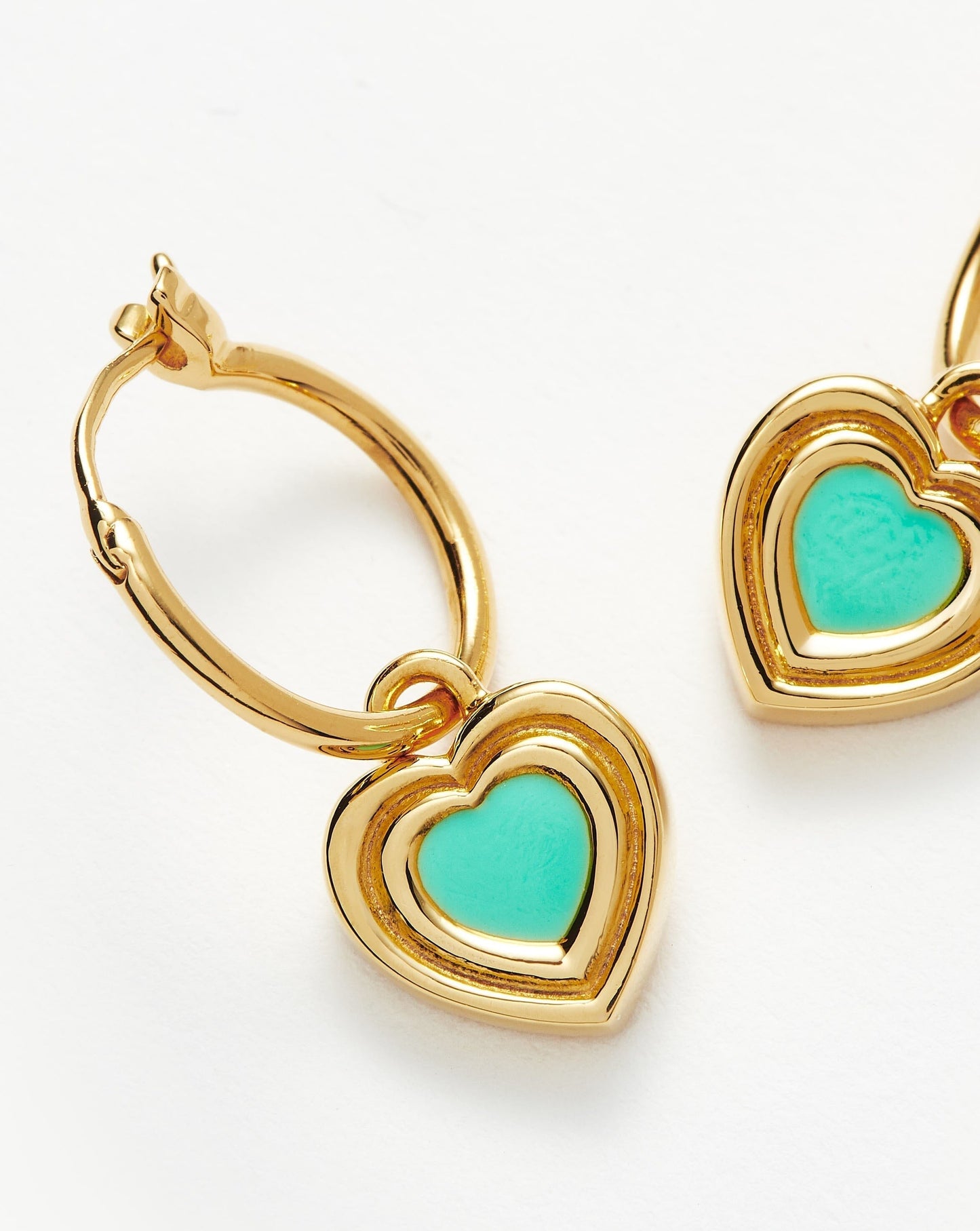Good Vibes Enamel Heart Mini Charm Hoop Earrings | 18ct Gold Vermeil/Aqua