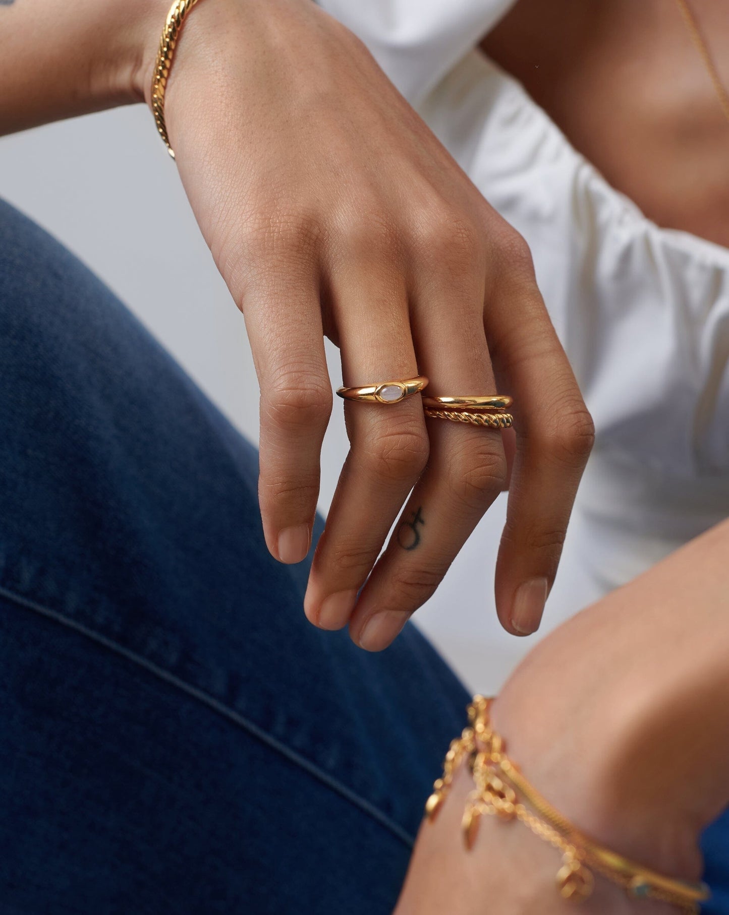 Good Vibes Gemstone Stacking Ring | 18ct Gold Vermeil/Rainbow Moonstone