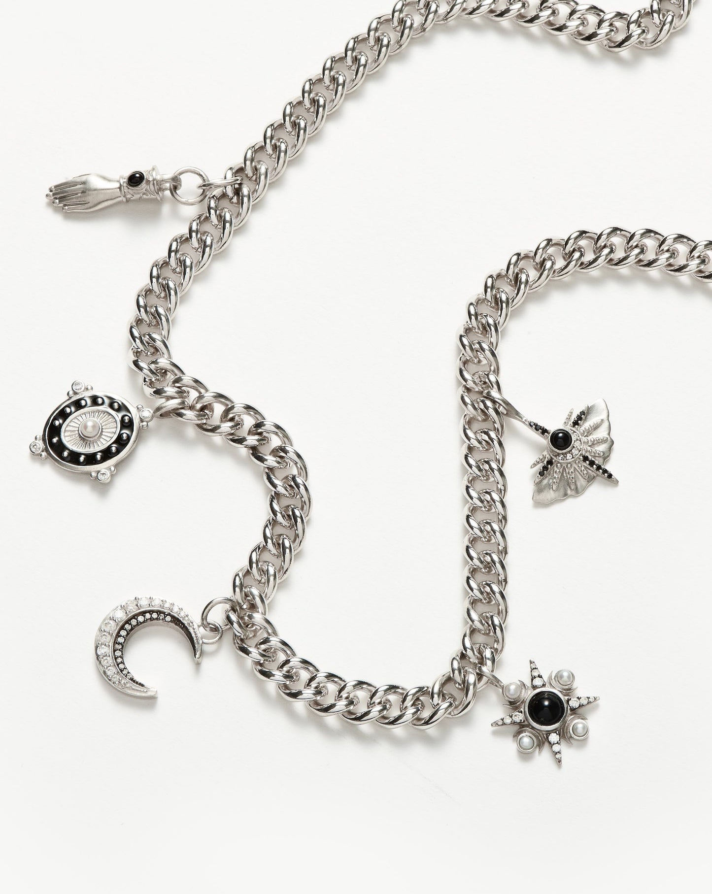 Harris Reed Symbols of Change Charm Choker | Silver Plated/Pearl & Onyx & Rainbow Moonstone