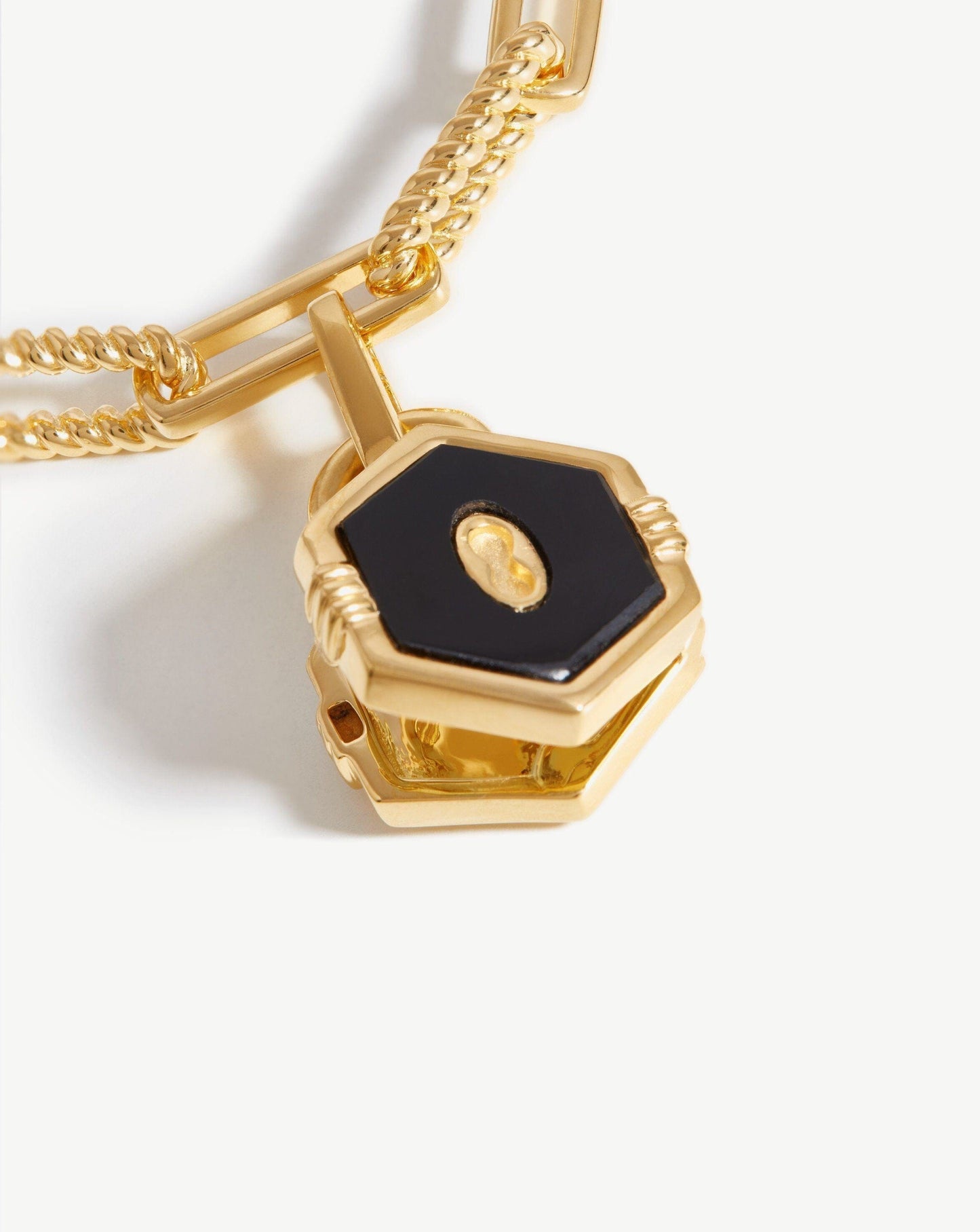 Hex Padlock Chain Necklace | 18ct Gold Plated/Black Onyx