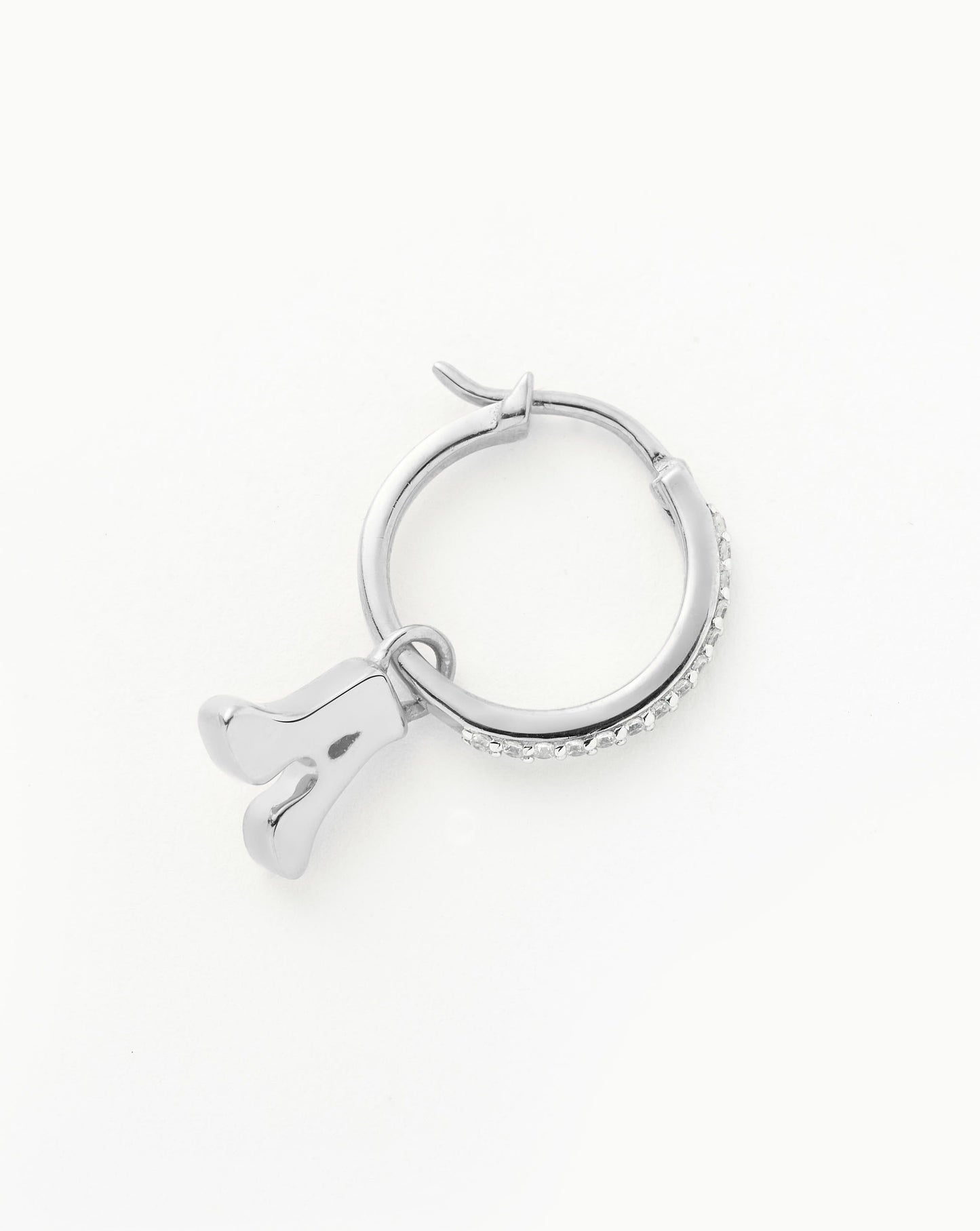 Initial Single Charm Hoop Earring - Initial A | Sterling Silver