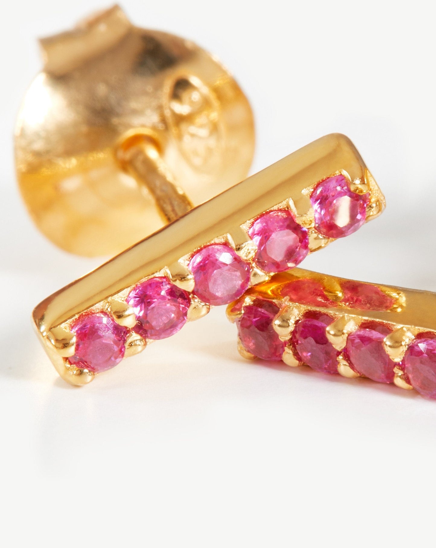 Pave Bar Stud Earrings | 18ct Gold Vermeil/Pink Pave