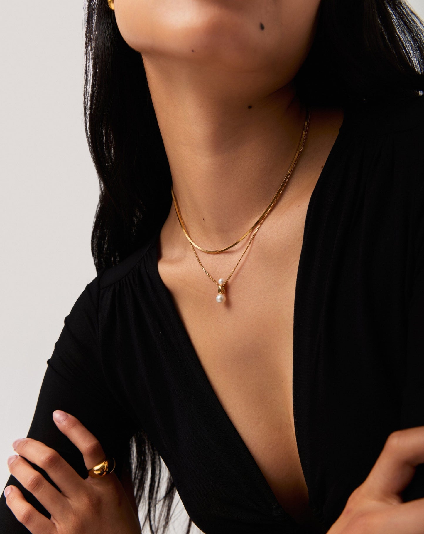 Pearl Ridge Pendant Chain Necklace | 18ct Gold Vermeil/Pearl
