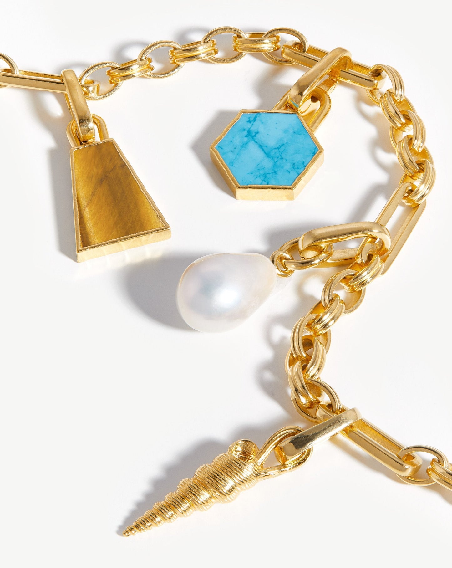 Pearl & Shell Gemstone Charm Necklace
