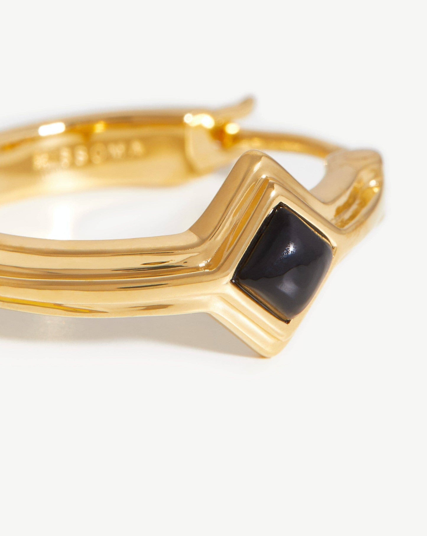 Single Stone Hoop Earrings | 18ct Gold Plated/Black Onyx
