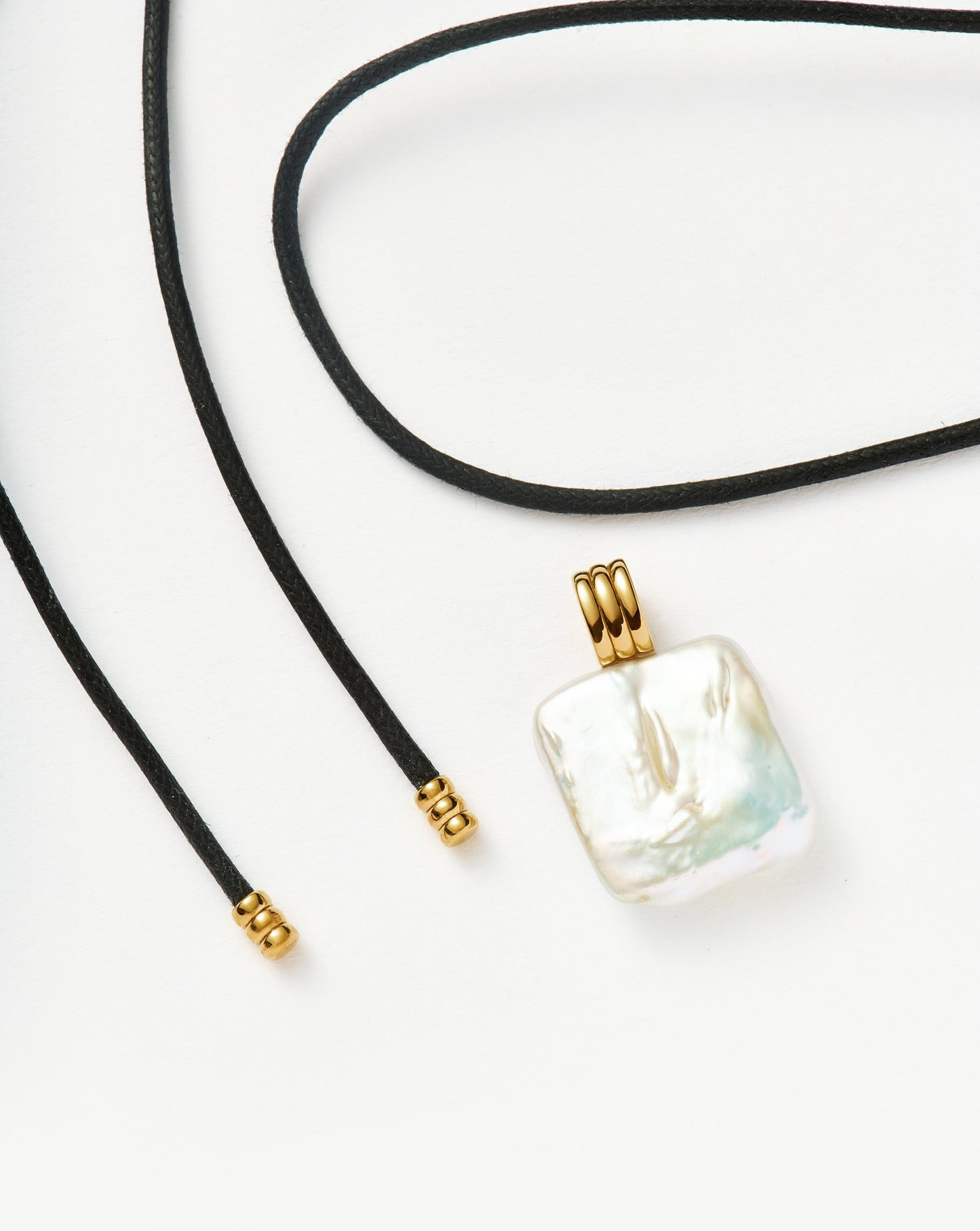 Square Pearl Pendant Cord Necklace | 18ct Gold Vermeil/Pearl