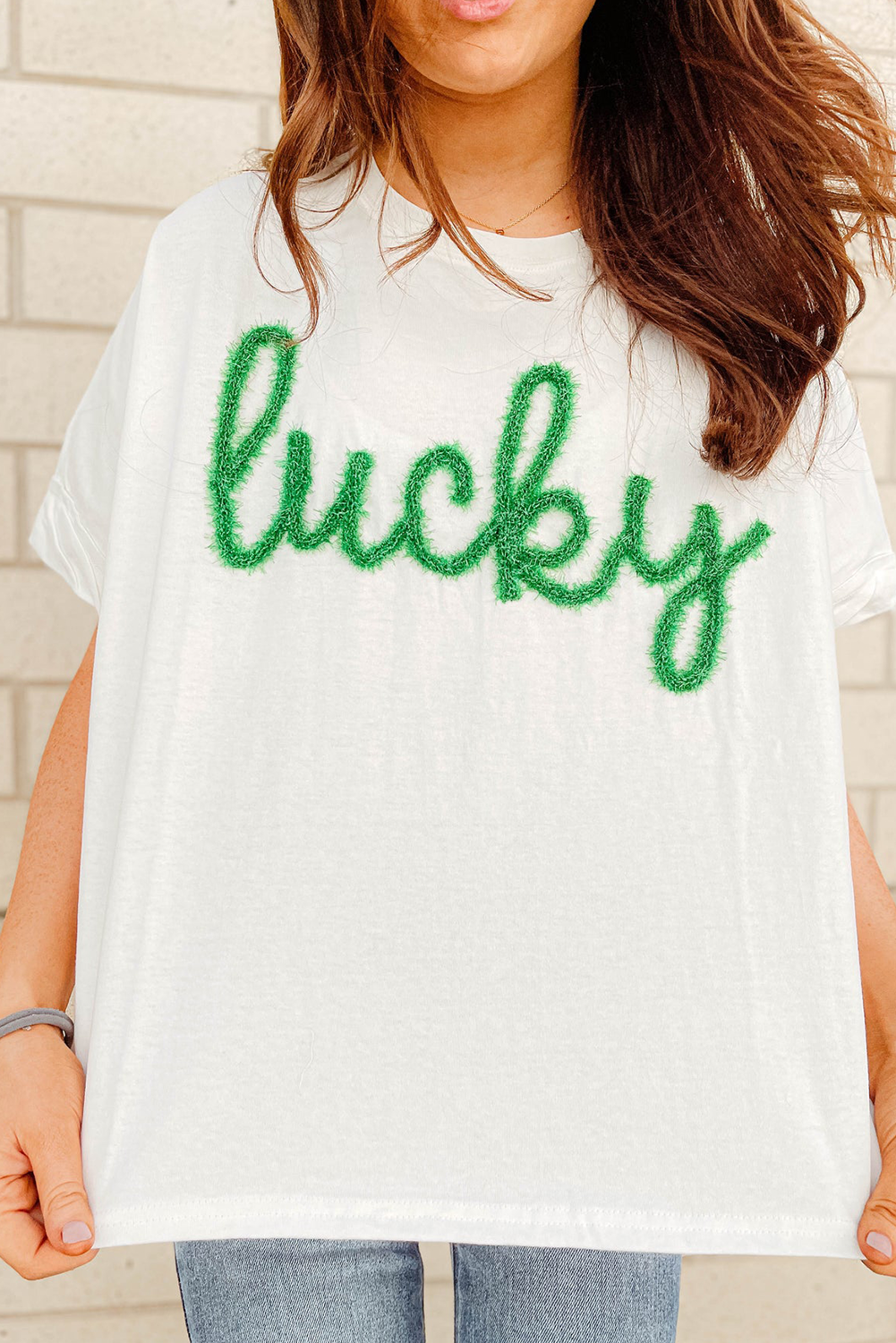 White Lucky Tinsel Graphic St Patrick Fashion Tee