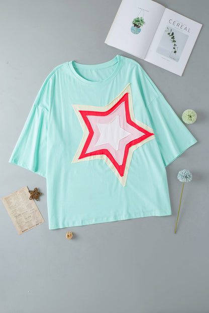 Moonlight Jade Colorblock Star Patch Plus Size Tunic