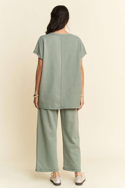 Davi & Dani Round Neck Short Sleeve Top and Pants Set