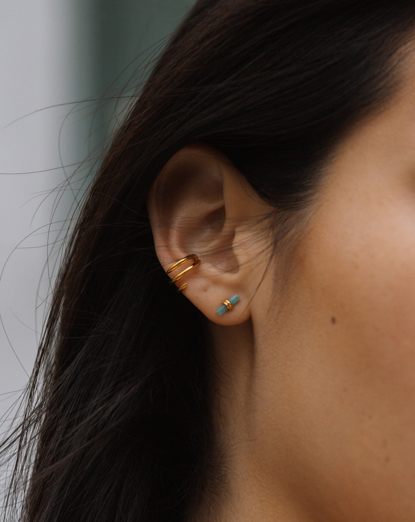 Bar Stud Earrings | 18ct Gold Vermeil/Amazonite
