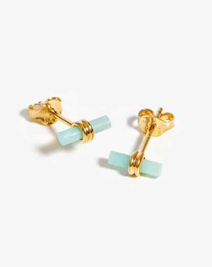 Bar Stud Earrings | 18ct Gold Vermeil/Amazonite