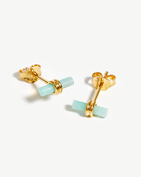 Bar Stud Earrings | 18ct Gold Vermeil/Amazonite