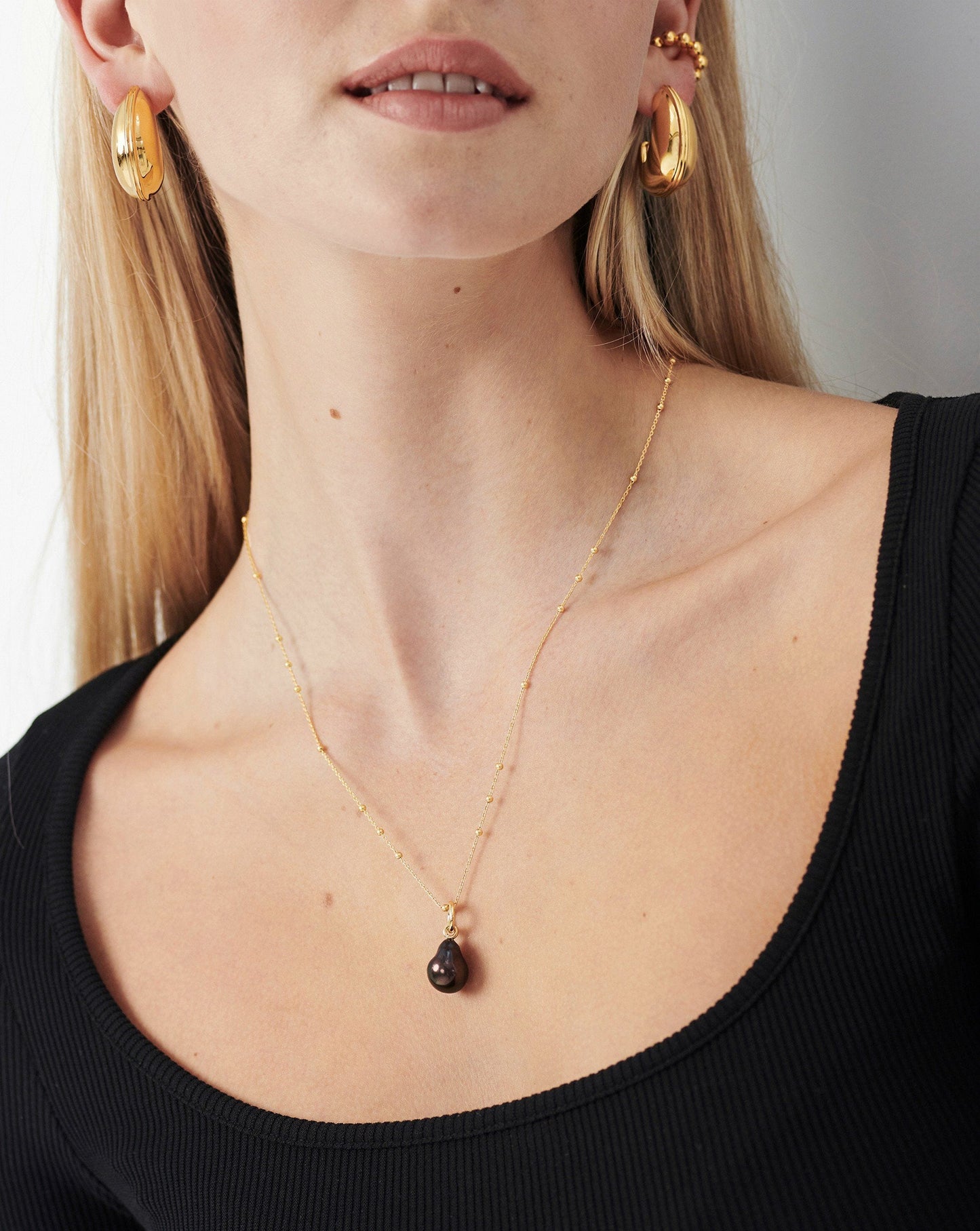 Baroque Pearl Chain Necklace | 18ct Gold Vermeil/Grey Pearl