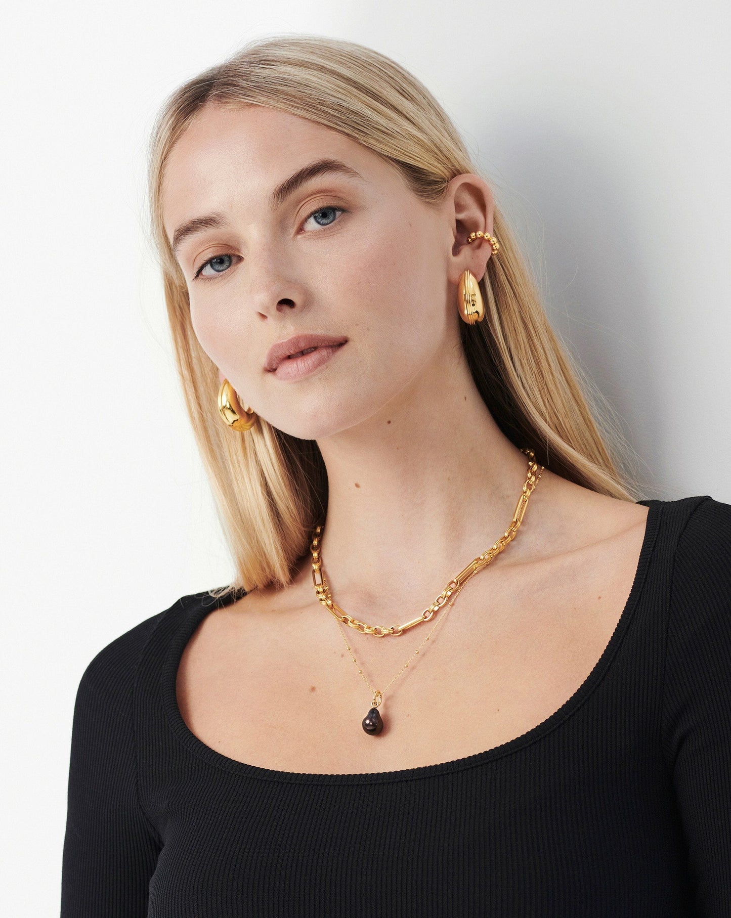 Baroque Pearl Chain Necklace | 18ct Gold Vermeil/Grey Pearl