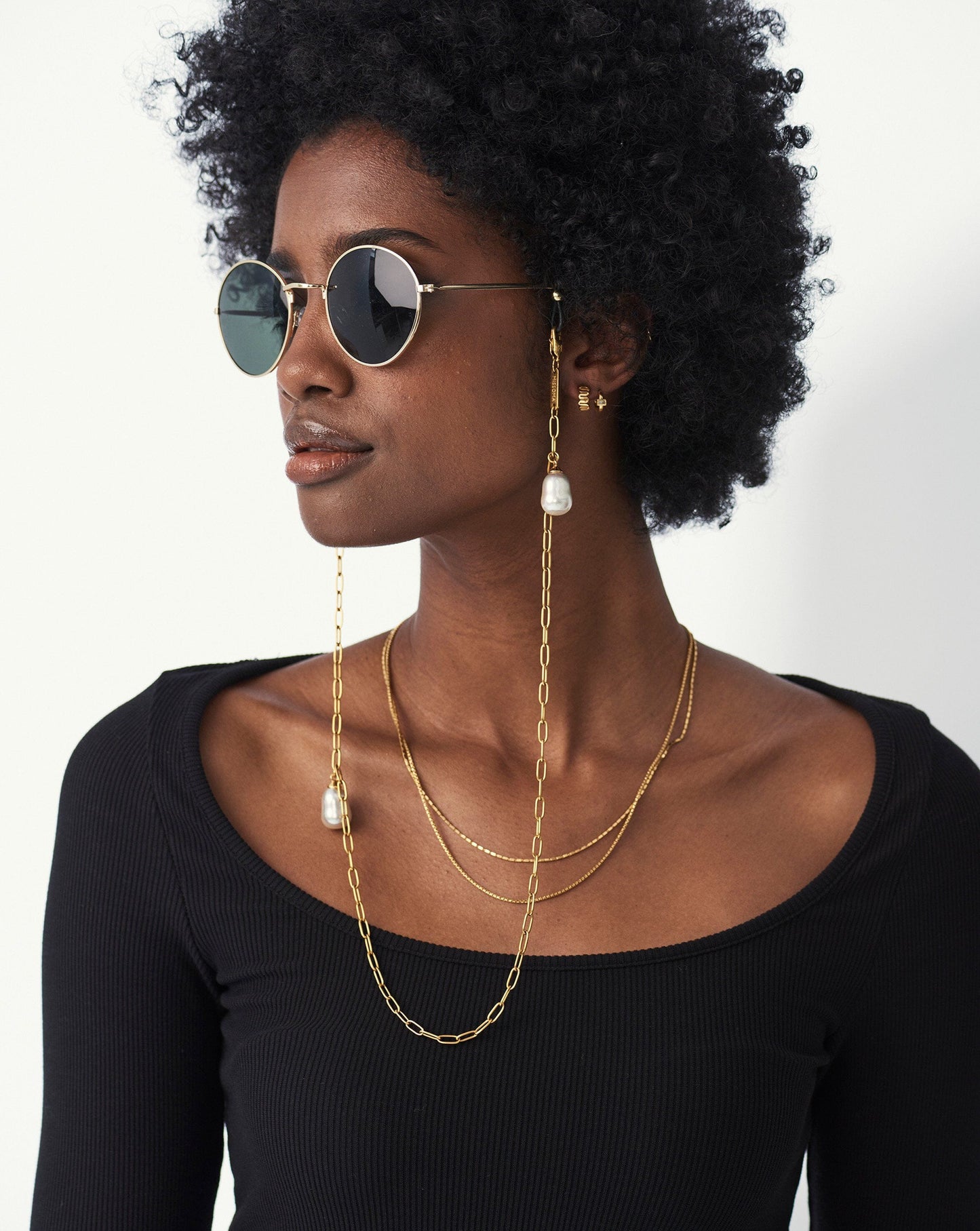 Baroque Pearl Charm Eyewear Chain | 18ct Gold Plated/Pearl