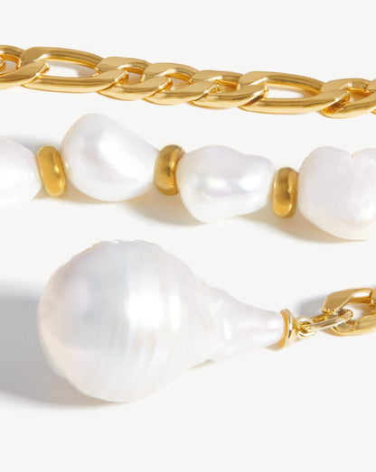 Baroque Pearl Figaro Chain Belt | 18ct Gold Plated/Pearl