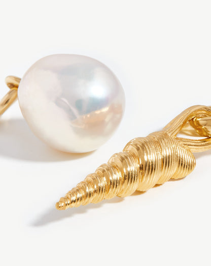 Baroque Pearl & Spiral Shell Hoop Earrings | 18ct Gold Vermeil/Pearl
