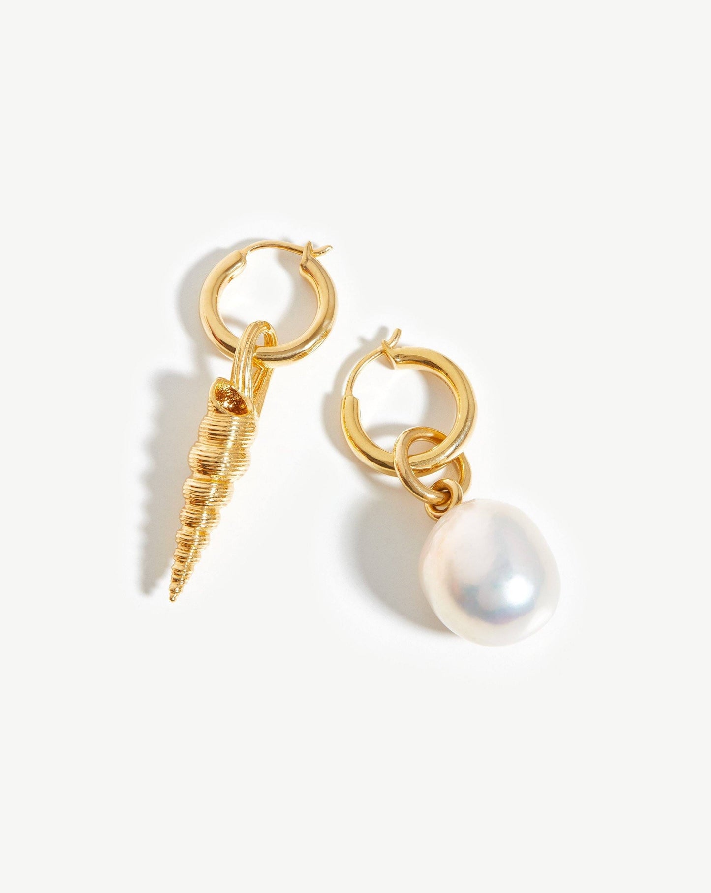 Baroque Pearl & Spiral Shell Hoop Earrings | 18ct Gold Vermeil/Pearl
