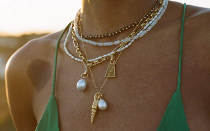 Baroque Pearl & Spiral Shell Pendant Necklace | 18ct Gold Plated/Pearl