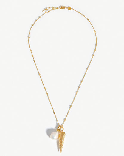 Baroque Pearl & Spiral Shell Pendant Necklace | 18ct Gold Plated/Pearl
