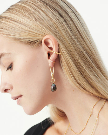 Baroque Pearl Twisted Drop Earrings | 18ct Gold Plated/Grey Pearl
