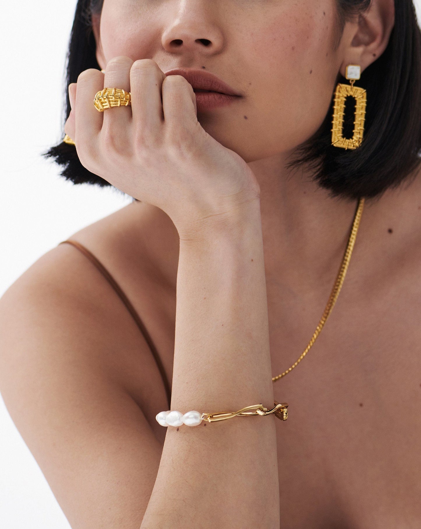 Baroque Pearl Twisted Link Bracelet | 18ct Gold Plated/Pearl