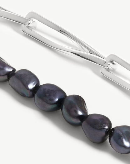 Baroque Pearl Twisted Link Necklace | Silver Plated/Grey Pearl
