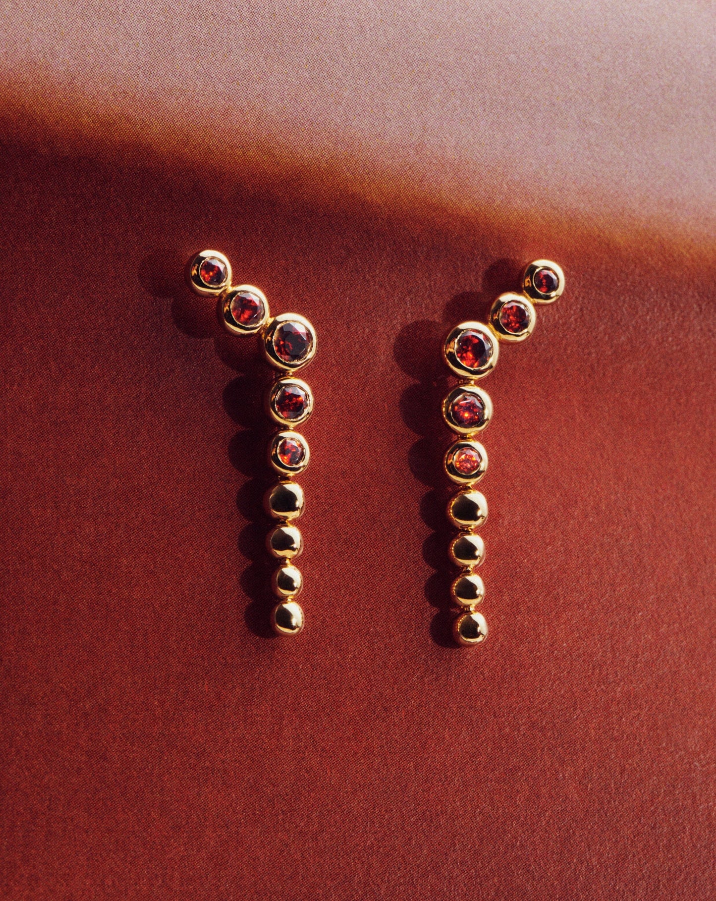 Beaded Red Garnet Gemstone Drop Earrings