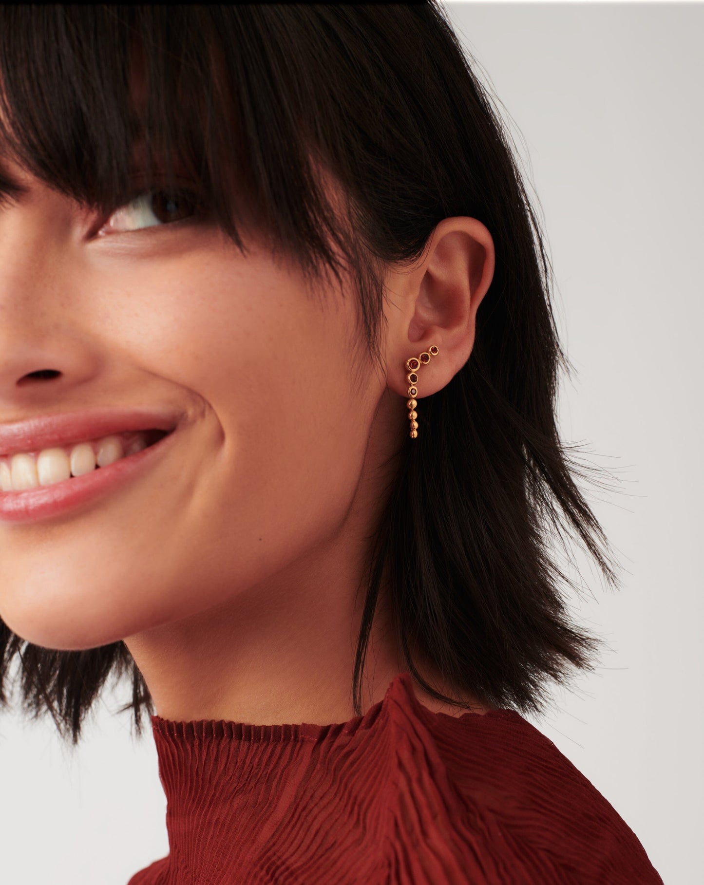 Beaded Red Garnet Gemstone Drop Earrings