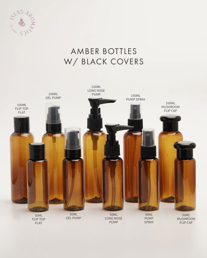 Amber Plastic Bottles w/ Black Covers