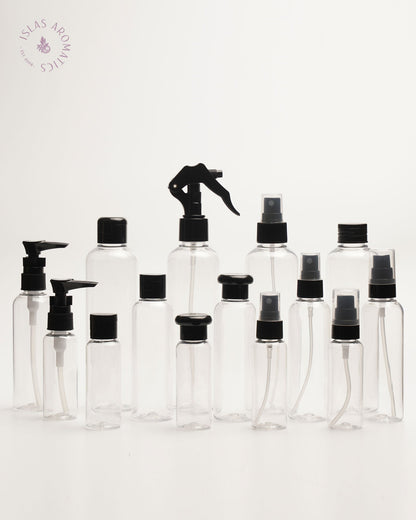 Clear Bottles w/ Black Covers