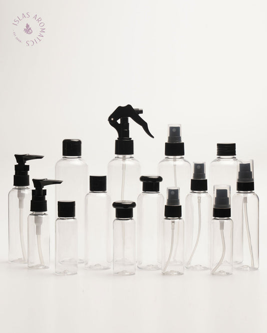 Clear Bottles w/ Black Covers