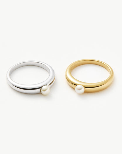 Button Pearl Classic Stacking Ring | 18ct Gold Vermeil/Pearl