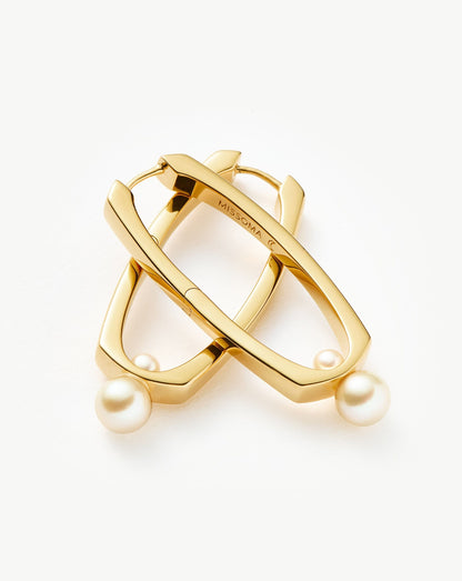 Button Pearl Ovate Hoop Earrings | 18ct Gold Plated/Pearl