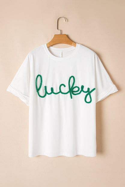 White Lucky Tinsel Graphic St Patrick Fashion Tee