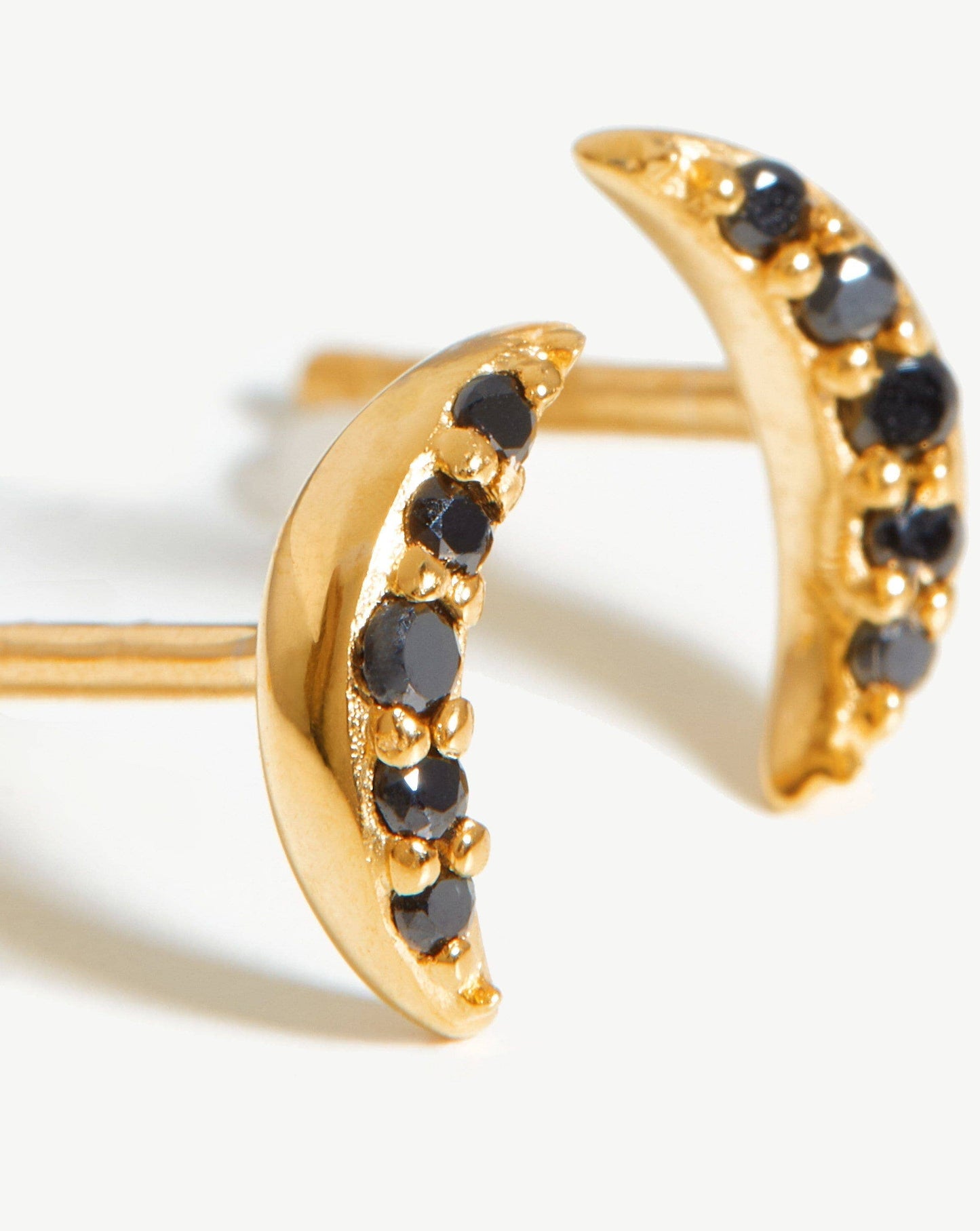 Celestial Pave Moon Stud Earrings | 18ct Gold Vermeil/Black Cubic Zirconia