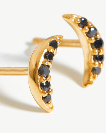 Celestial Pave Moon Stud Earrings | 18ct Gold Vermeil/Black Cubic Zirconia