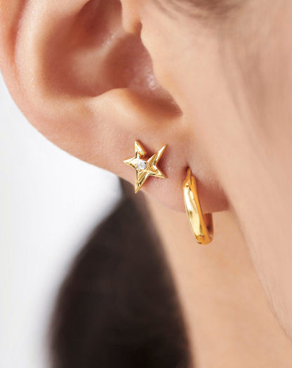 Celestial Single Stone Star Stud Earrings | 18ct Gold Vermeil/Cubic Zirconia