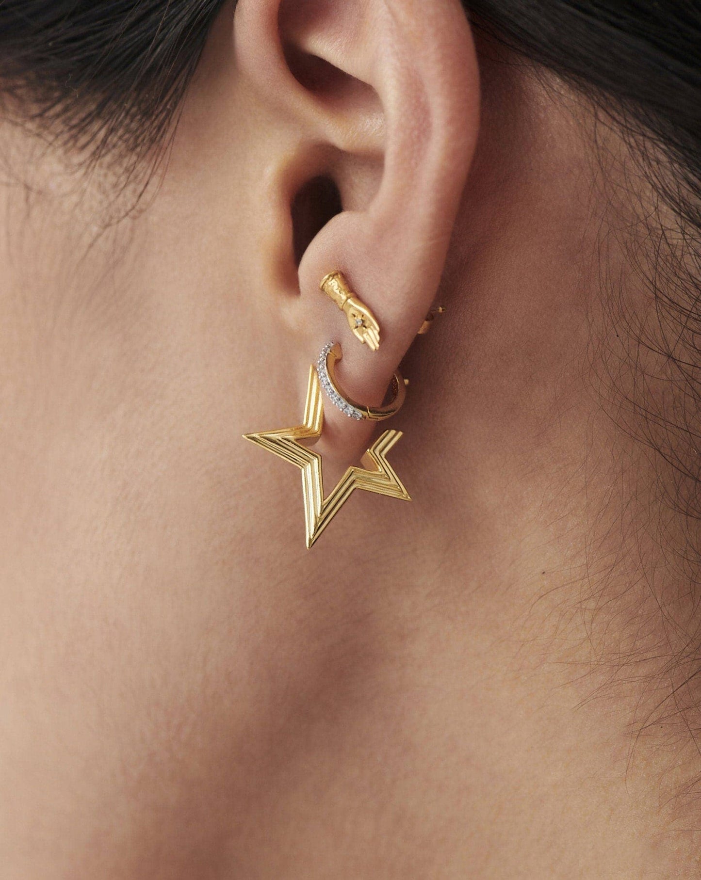 Celestial Small Ridge Star Huggies | 18ct Gold Vermeil