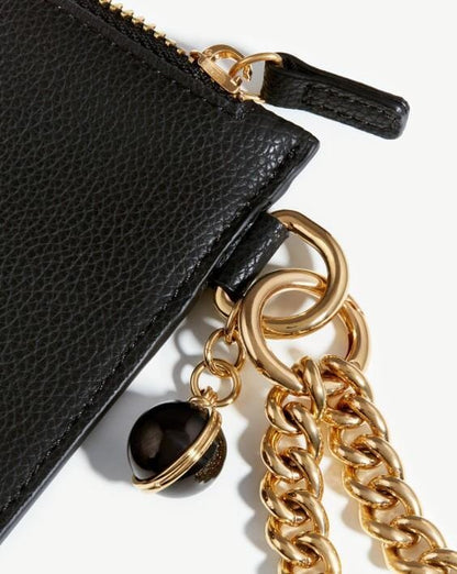 Chain Wristlet Leather Pouch | 18ct Gold Plated/Recycled Black Leather