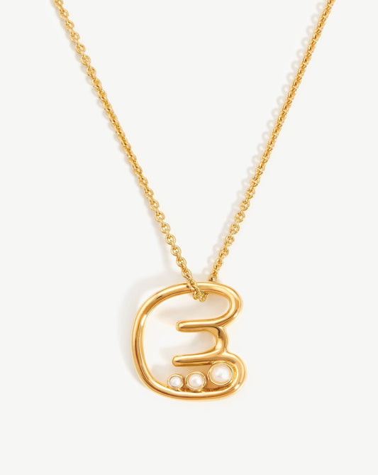Chubby Pearl Initial Pendant Necklace  - Initial E | 18ct Gold Vermeil/Pearl