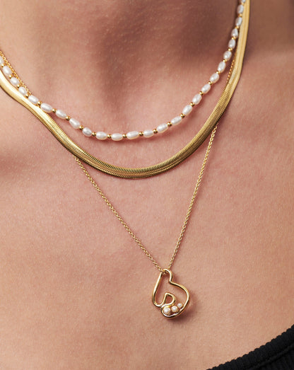 Chubby Pearl Initial Pendant Necklace  - Initial J | 18ct Gold Vermeil/Pearl