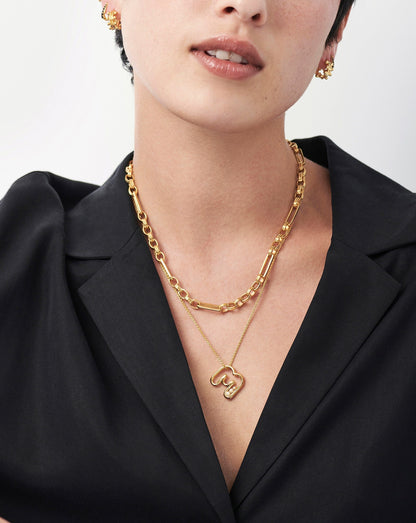 Chubby Pearl Initial Pendant Necklace  - Initial M | 18ct Gold Vermeil/Pearl