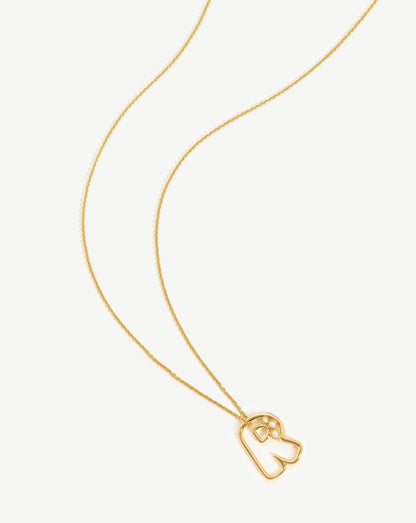 Chubby Pearl Initial Pendant Necklace  - Initial R | 18ct Gold Vermeil/Pearl