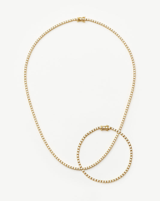 Classic Tennis Necklace & Bracelet Set | 18ct Gold Vermeil Cubic Zirconia