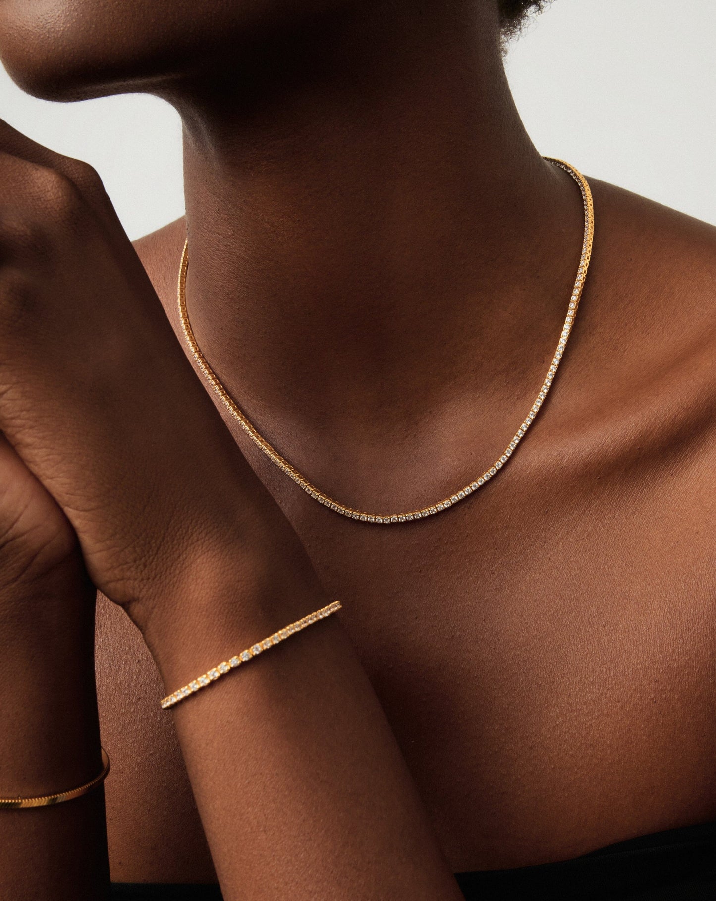 Classic Tennis Necklace & Bracelet Set | 18ct Gold Vermeil Cubic Zirconia